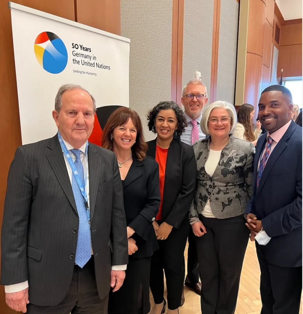 Professor Sadat (second from left) chaired a meeting earlier this year about a new convention on crimes against humanity, co-hosted by Germany and France.