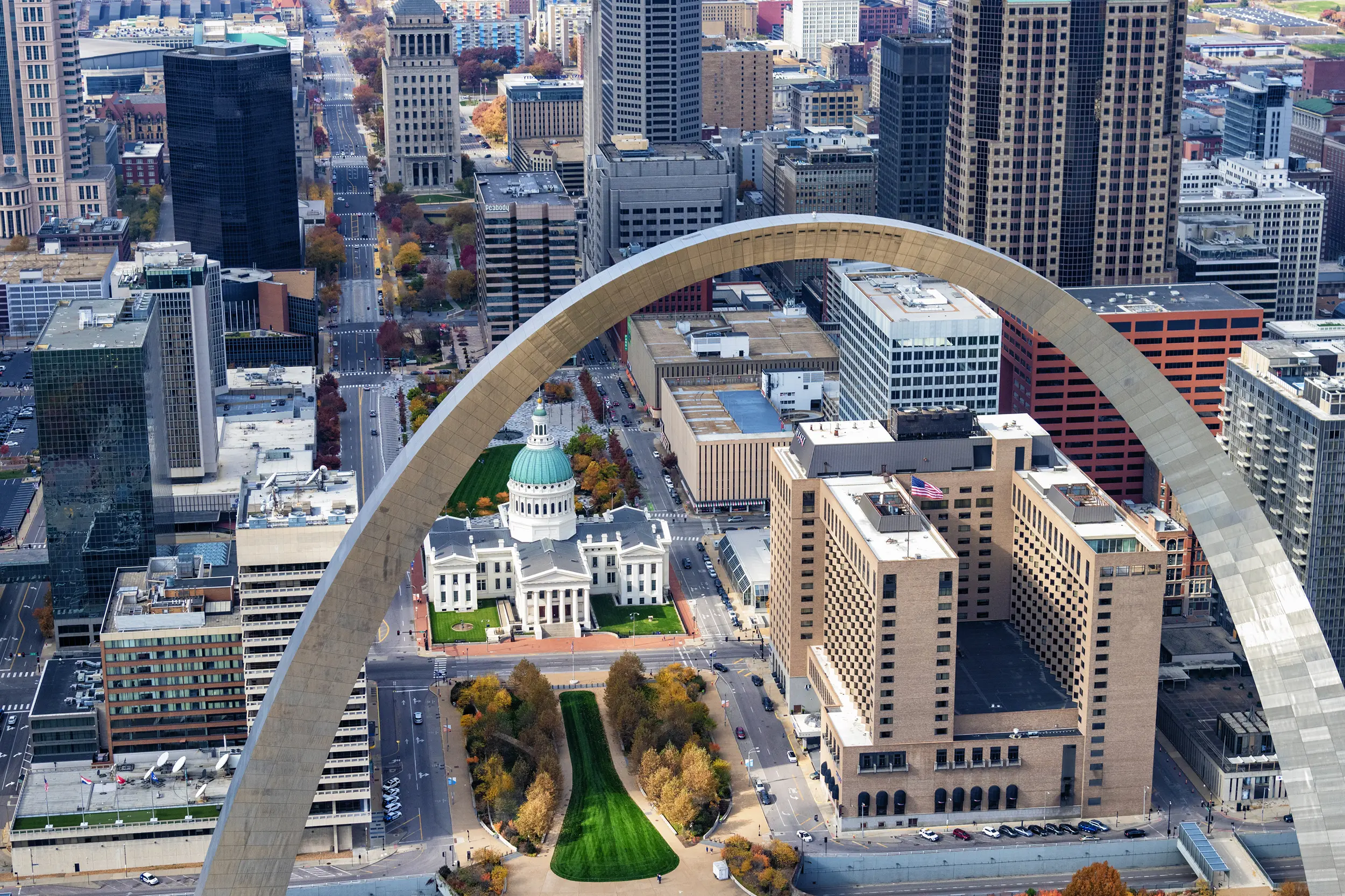 An image of downtown St. Louis including the Gateway Arch