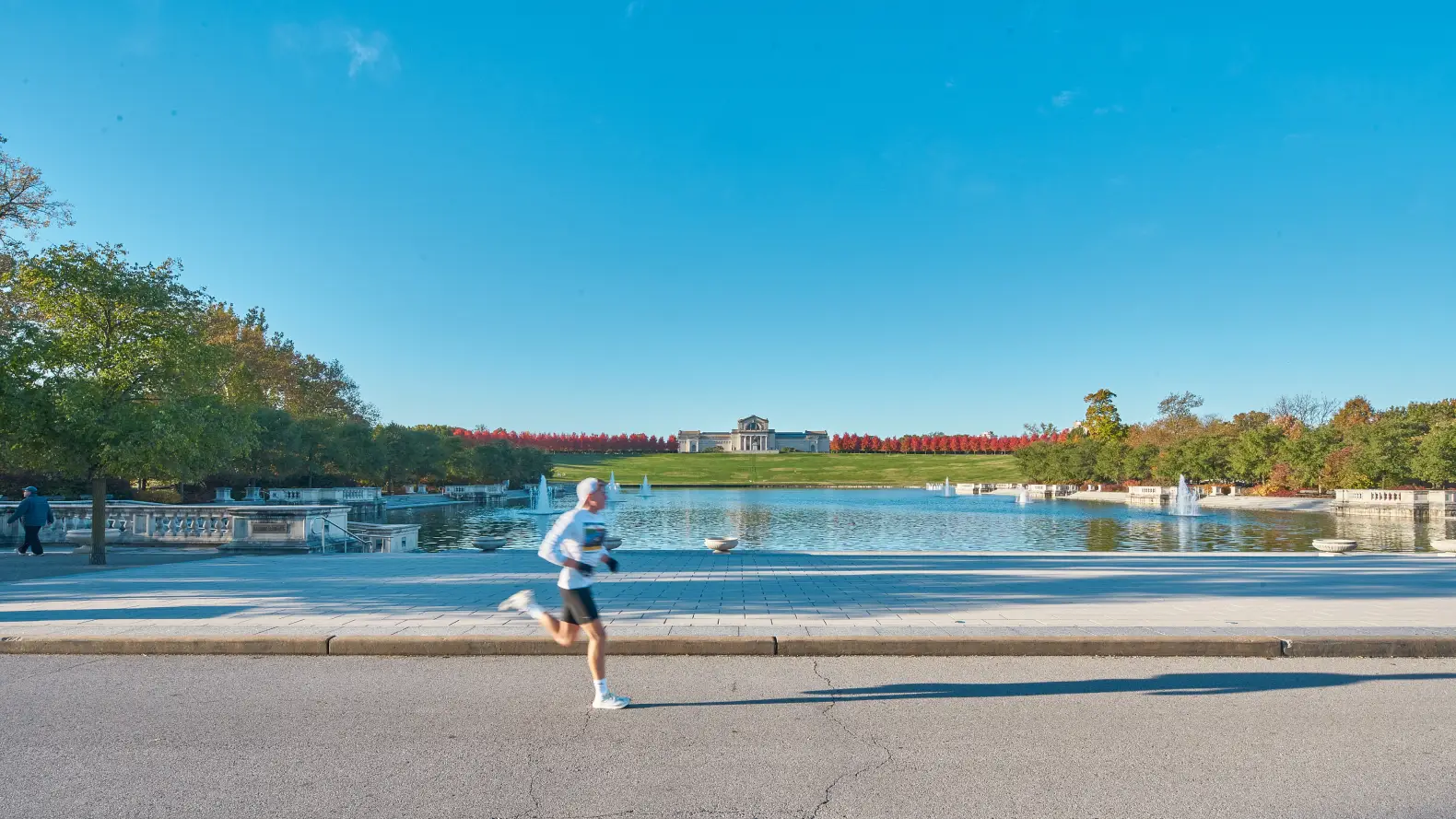 WashU Law student running in Forest Park