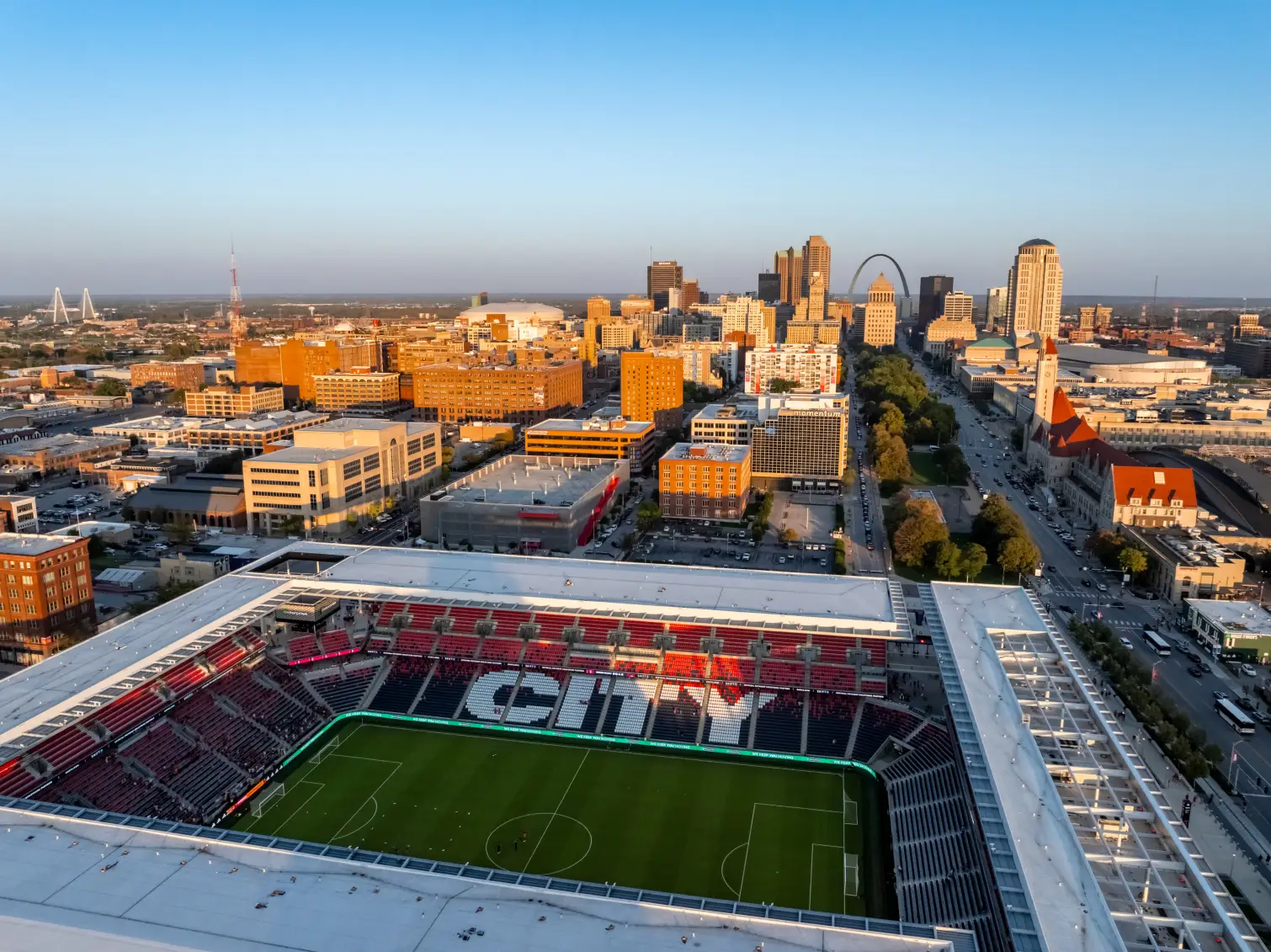 St. Louis skyline and CITY soccer stadium