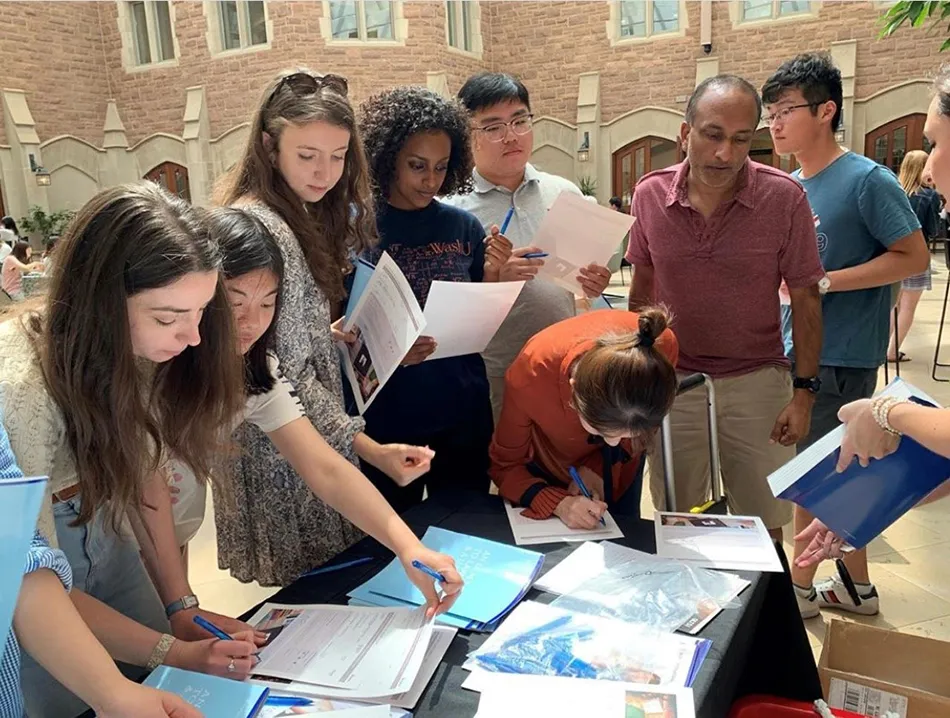 International student at student organization event.