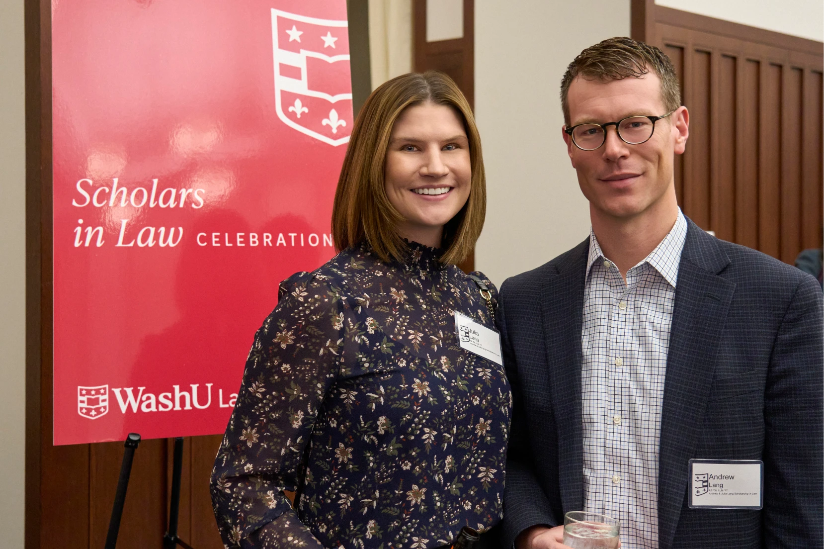 Two people at the Scholars in Law dinner.