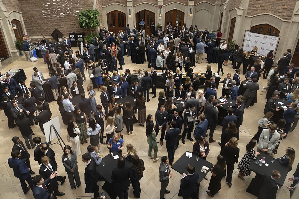 WashU Law students meet potential employers in Crowder Courtyard on September 19, 2025.