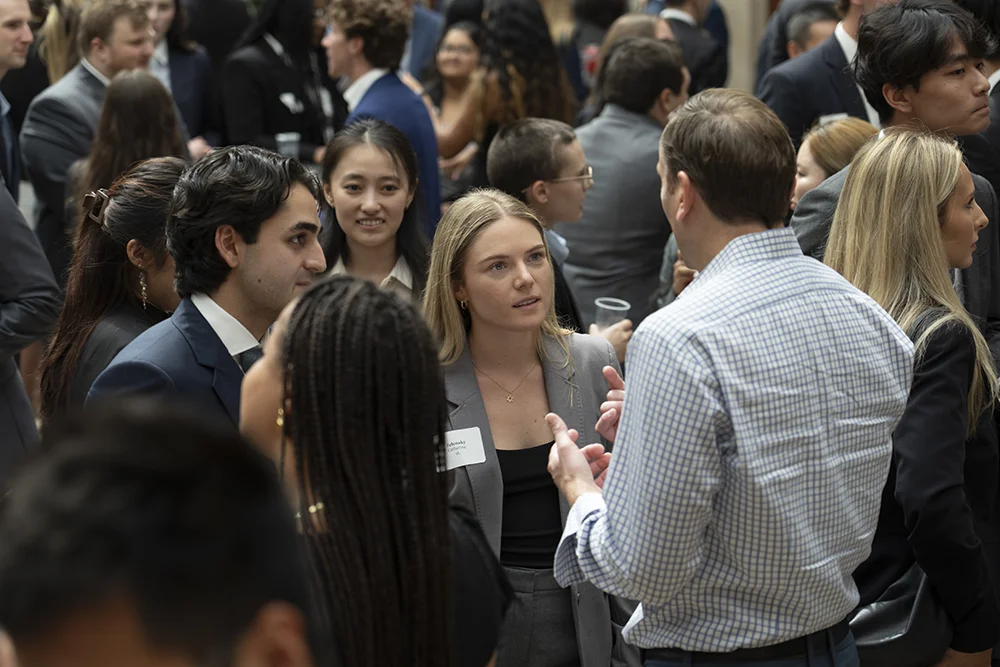WashU Law students meet potential employers in Crowder Courtyard on September 19, 2025.