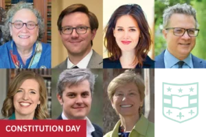 Headhots of Profs. Susan Appleton, Travis Crum, Dan Epps, Andrea Katz, Greg Magarian, Katie Herbert Meyer, and Karen Tokarz for Constitution Day Event